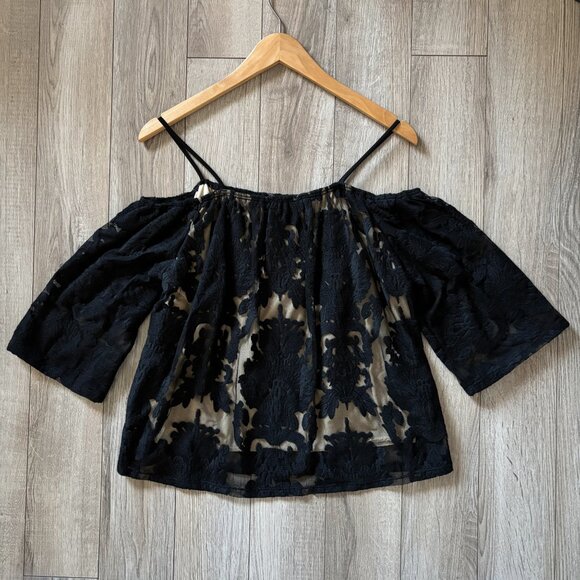 Charlotte Russe Embroidered Black Floral Lace Top Womens Small Whimsigoth Y2K - Picture 15 of 15